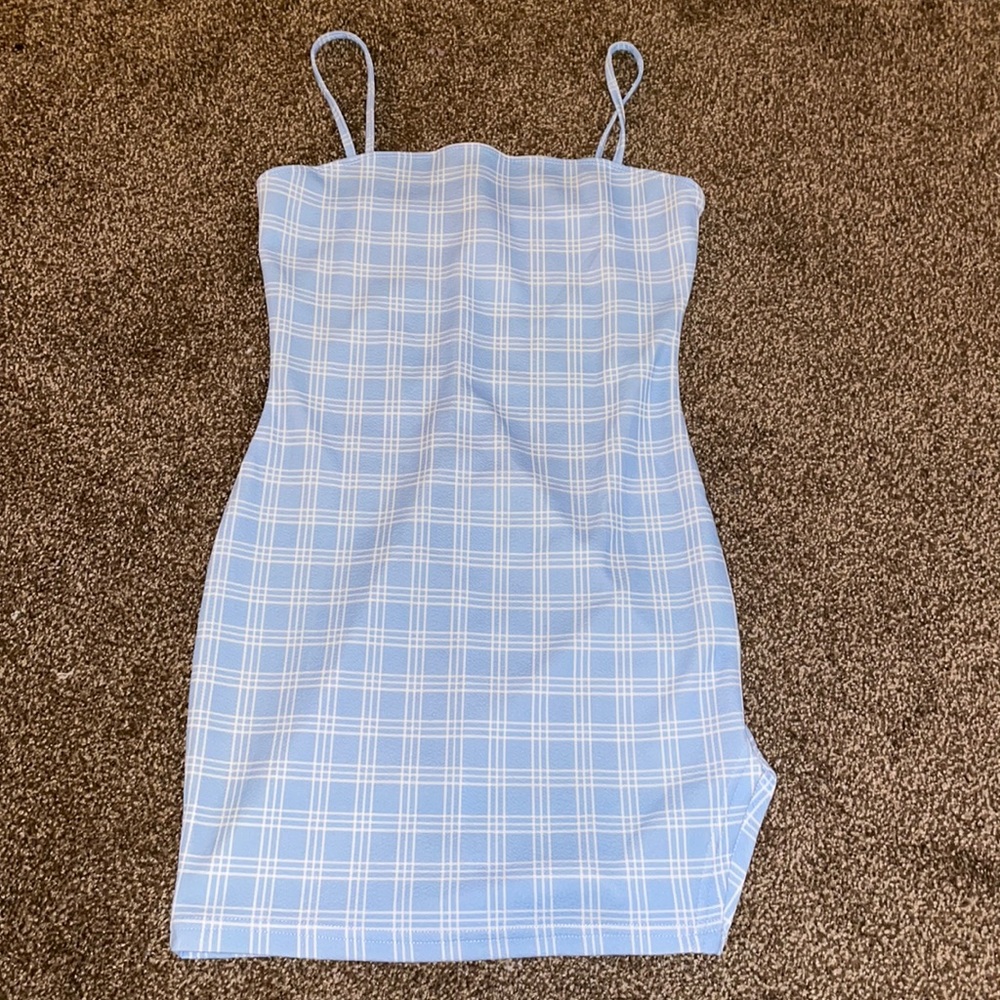 BLUE MINI PLAID DRESS